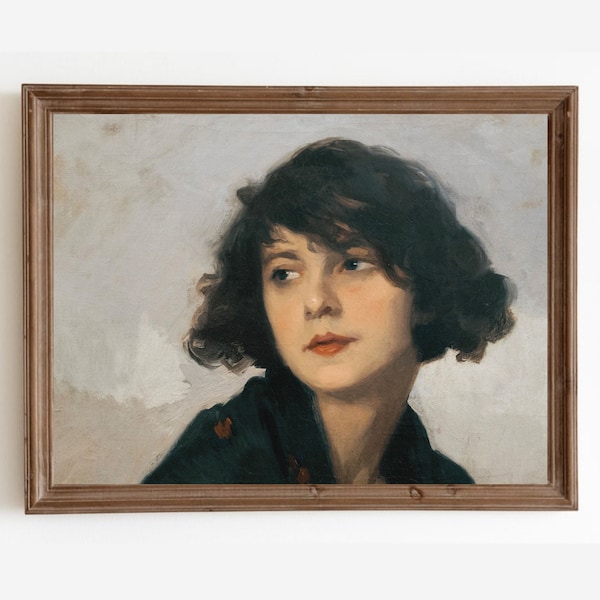 Vintage Woman Portrait Painting, Moody Art Print, Antique Oil Painting, Vintage Art Print, Printable Art, Digital Art