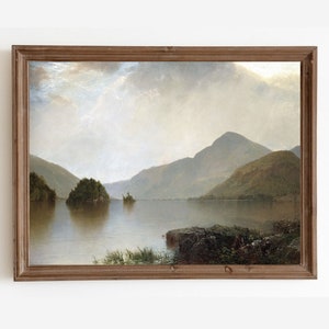 Vintage Lake Painting, Antique Art Print, Lake House Wall Decor, Rustic Landscape Art, Printable Art, Digital Print