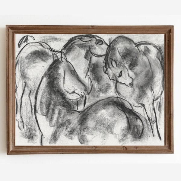 Vintage Horse Sketch Print, Minimalist Horse Drawing, Modern Animal Print, Farmhouse Wall Art, Printable Art, Downloadable Art