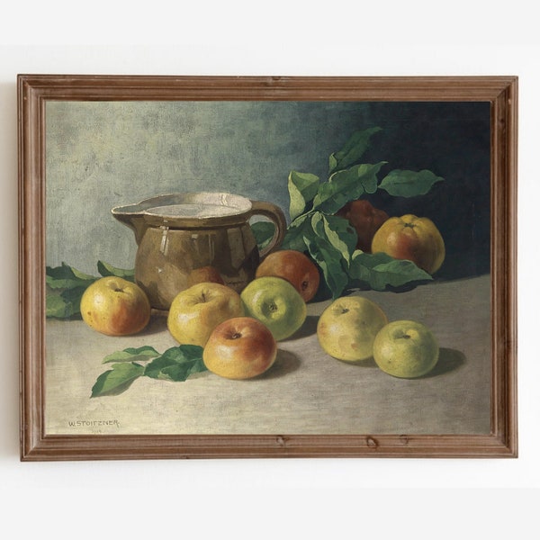 Country Farmhouse Kitchen Print, Vintage Apple Still Life Painting, Rustic Wall Decor, Fruit Art, Printable Art, Digital Print