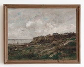 Coastal Landscape Painting, Moody Vintage Art Print, Antique Cloud Painting, Vintage Oil Painting, Coastal Farmhouse Decor, Printable Art
