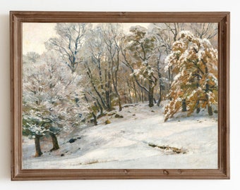 Schnee bäume, Vintage Winter Landschaft Druck, Schnee Szene Malerei, Antike Kunst Druck, Urlaub Dekor, druckbare Wandkunst, Rustikales Dekor