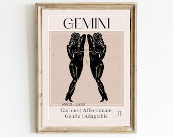 Gemini Zodiac Art Print: Boho Astrology Poster (Digital Download)