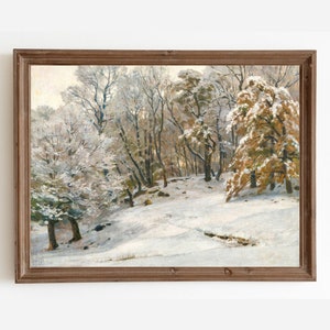 Schnee bäume, Vintage Winter Landschaft Druck, Schnee Szene Malerei, Antike Kunst Druck, Urlaub Dekor, druckbare Wandkunst, Rustikales Dekor