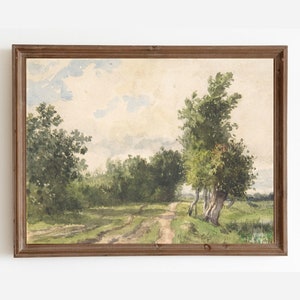 Country Landscape Oil Painting, Vintage Farmhouse Decor, Antique Wall Art, Vintage Printable Art, Trees Landscape Painting, Downloadable Art
