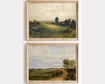 Vintage Farmhouse Landscape Print Set: Antique Country Painting (Digital Download)