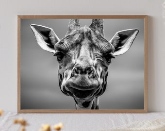 Giraffe Portrait Art Print: Black and White Animal Photography (Digital Download)