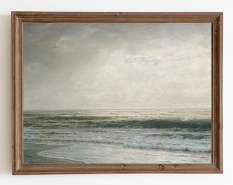 Vintage Küstenlandschaft Malerei, Ozean Kunstdruck, Strand Kunstdruck, antike Malerei, Küsten Wandkunst, Vintage Landschaft, druckbare Kunst