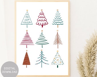 Boho Christmas Tree Print: Holiday Wall Art (Digital Download)