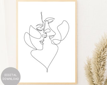 Stampa artistica minimalista di coppia: decorazione romantica per la camera da letto (download digitale)