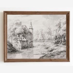 Vintage Castle Drawing: Antique Architecture Sketch (Digital Download)