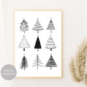 Christmas Tree Print, Black And White Wall Art, Christmas Wall Art, Holiday Decor, Christmas Decor, Holiday Decorations, Christmas Printable