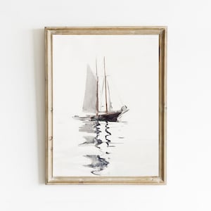 Vintage Sailboat Painting, Printable Seascape Painting, Vintage Landscape Art, Antique Seascape Watercolor Painting, Vintage Boat Print