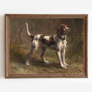 Vintage hond schilderij, antiek dierenportret, jachthond print, boerderij schilderij, instant download, afdrukbare kunst