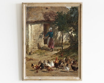 Vintage Chicken Painting: Country Farmhouse Wall Decor (Digital Download)