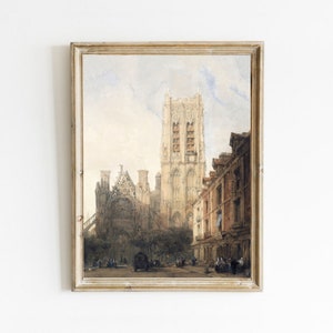 Vintage Church of Dieppe Art Print: Antique Cityscape (Digital Download)