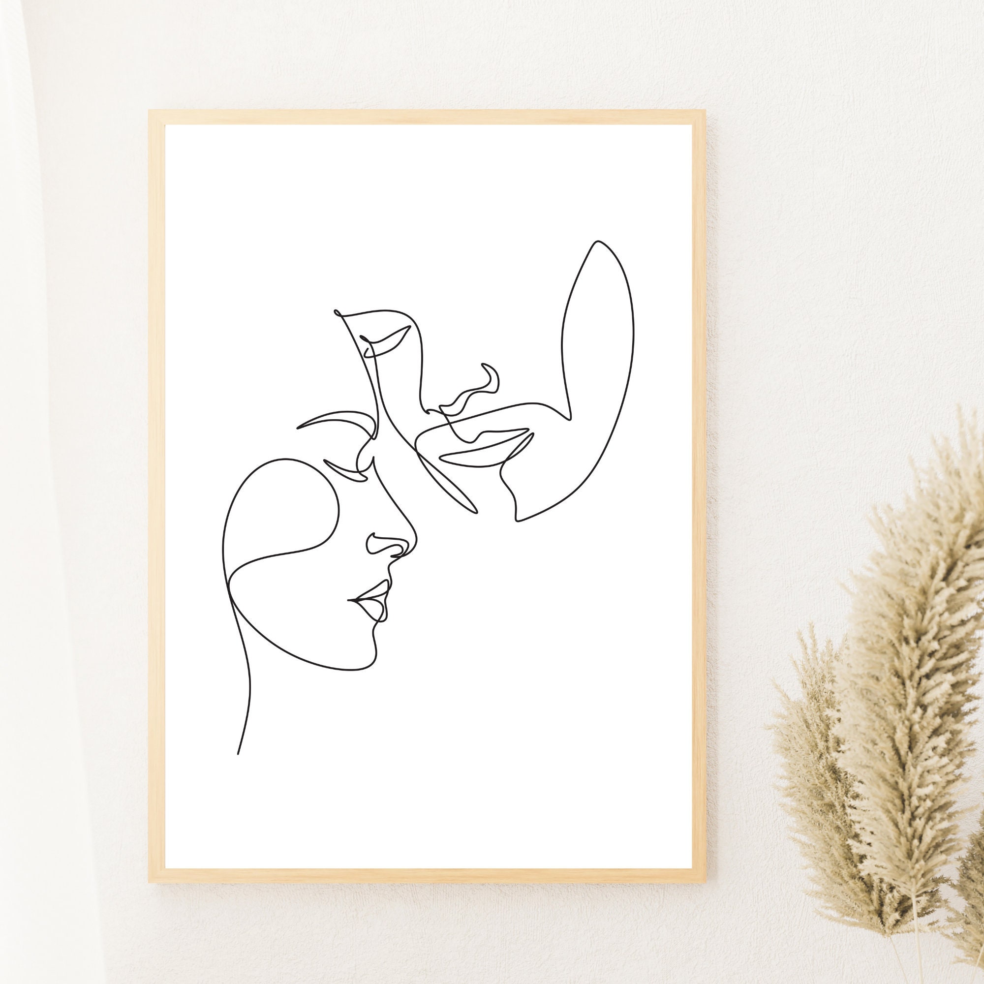 One Line Drawing Set, Minimalist Couple Kissing, Couple Kiss Illustration,  Romantic Wall Art, No 02 #2 Wood Print by Mounir Khalfouf - Pixels