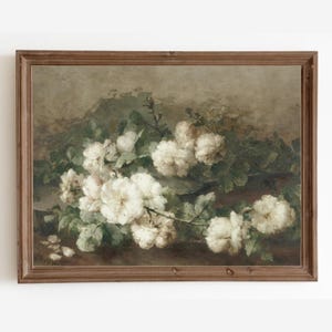 Vintage White Roses Painting: Floral Still Life Art Print (Digital Download)