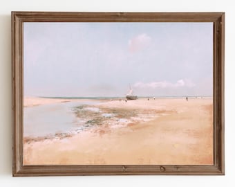 Vintage Beach Painting: Coastal Seascape Art Print (Downloadable)