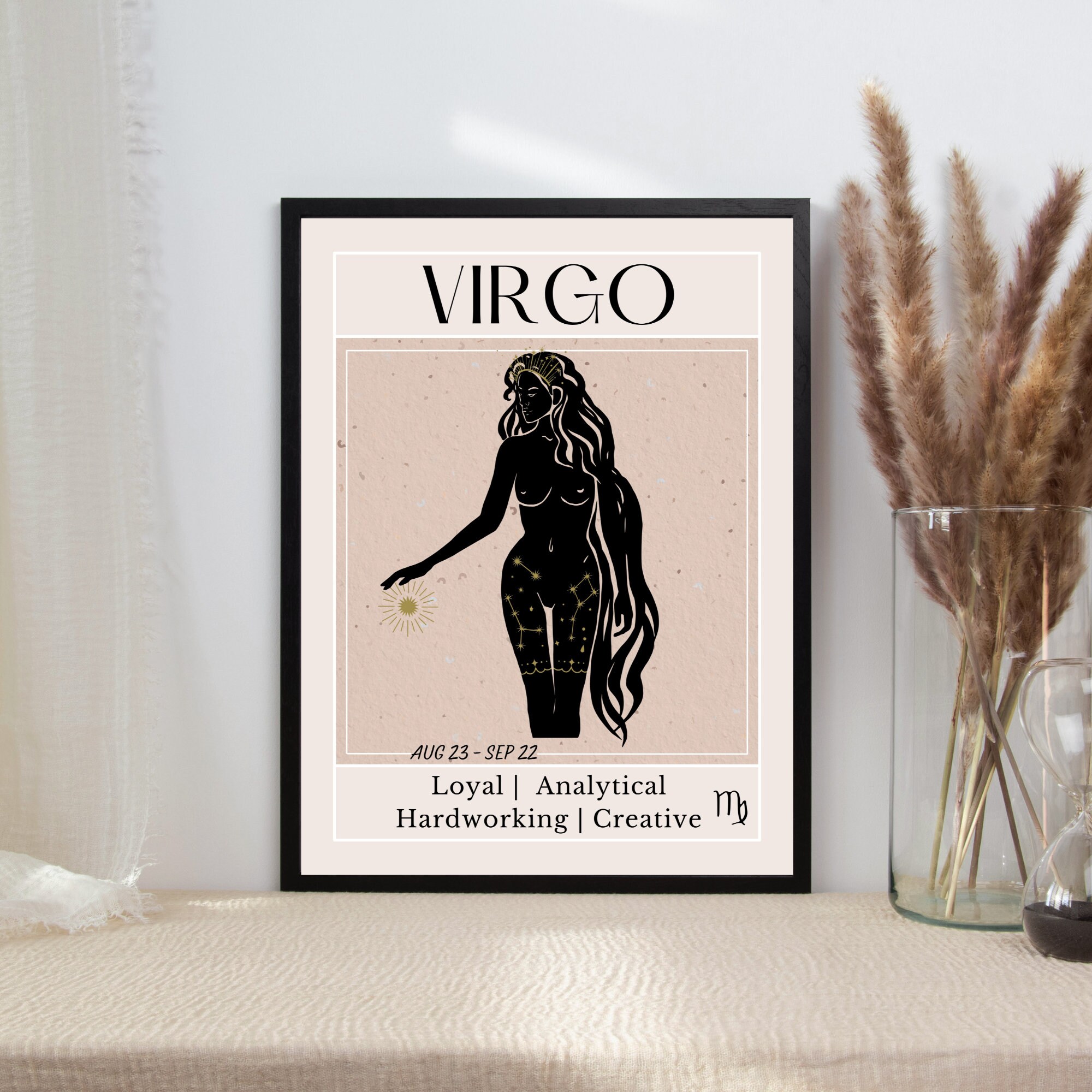 Virgo Zodiac Art Print: Bohemian Astrology Poster (digital