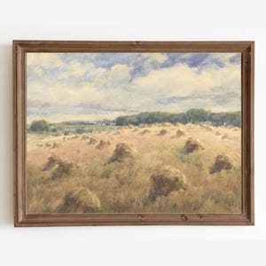 Dipinto di campo di grano, decorazione murale vintage di fattoria, stampa artistica di paesaggio di campagna, campo di raccolta, arte stampabile, stampe digitali