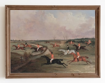 Vintage Horse Race Painting: Equestrian Farmhouse Art (Digital Download)