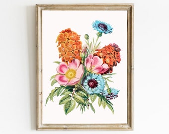Antique Floral Illustration Art Print: Vintage Flower Bouquet (Digital Download)
