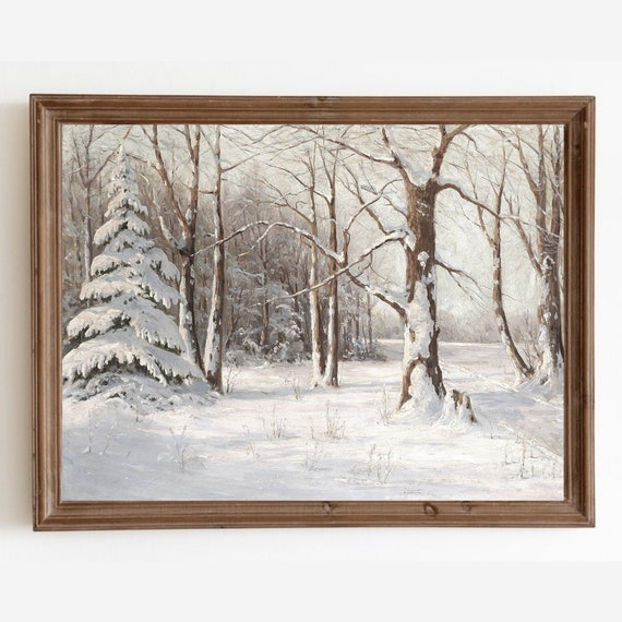 Vintage Oil Painting 18x24 Canvas Snow Capped Mountain Forest