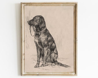 Black Labrador Art Print, Vintage Dog Painting, Antique Animal Portrait, Dog Sketch, Farmhouse Painting, Printable Art
