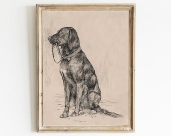 Black Labrador Art Print: Vintage Dog Sketch Portrait, Antique Animal Painting (Digital Download)