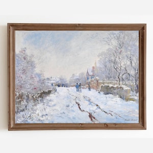 Dipinto di paesaggio invernale d'epoca: scena natalizia innevata, download digitale immagine 1