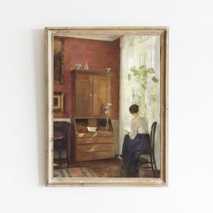 Antique Woman Reading Portrait, Vintage Oil Painting, Woman Reading Art Print, Bedroom Wall Decor, Printable Art