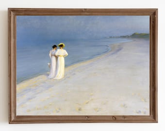 Vintage Beach Painting: Women on Skagen Seascape (Digital Download)