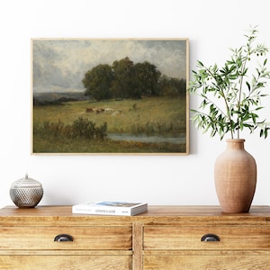 Country Landscape Print, Vintage Oil Painting, Meadow Painting, Farmhouse Decor, Antique Wall Art, Landscape Painting, Printable Wall Art image 6