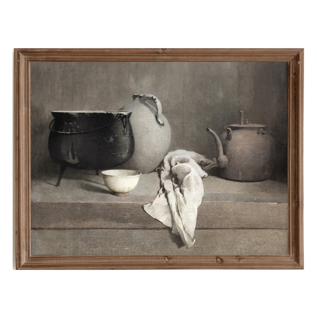 boho farmhouse kitchen decor paintings prints |... Farmhouse Kitchen Art Print, Vintage Still Life Painting, Rustic ...