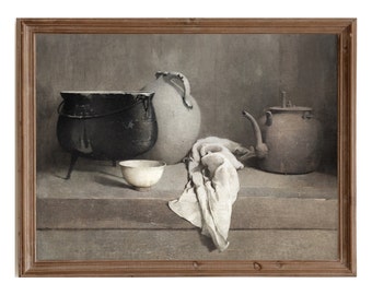 Vintage Kitchen Still Life Painting: Farmhouse Printable Art (Digital Download)