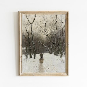 Vintage winterlandschapsschildering: besneeuwde scène Art Print (digitale download)