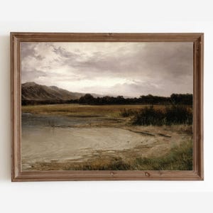 Vintage Lake Landscape Painting: Rustic Lake House Art (Digital Download)
