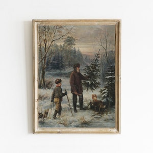 Impression d&#39;arbre de Noël vintage : peinture de paysage d&#39;hiver (téléchargement numérique)
