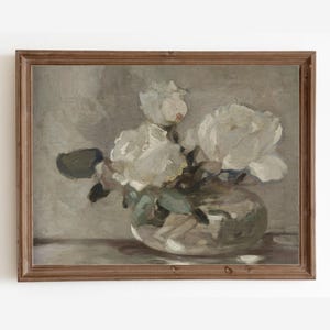 Vintage Roses Painting: Neutral Floral Still Life (Printable Art)