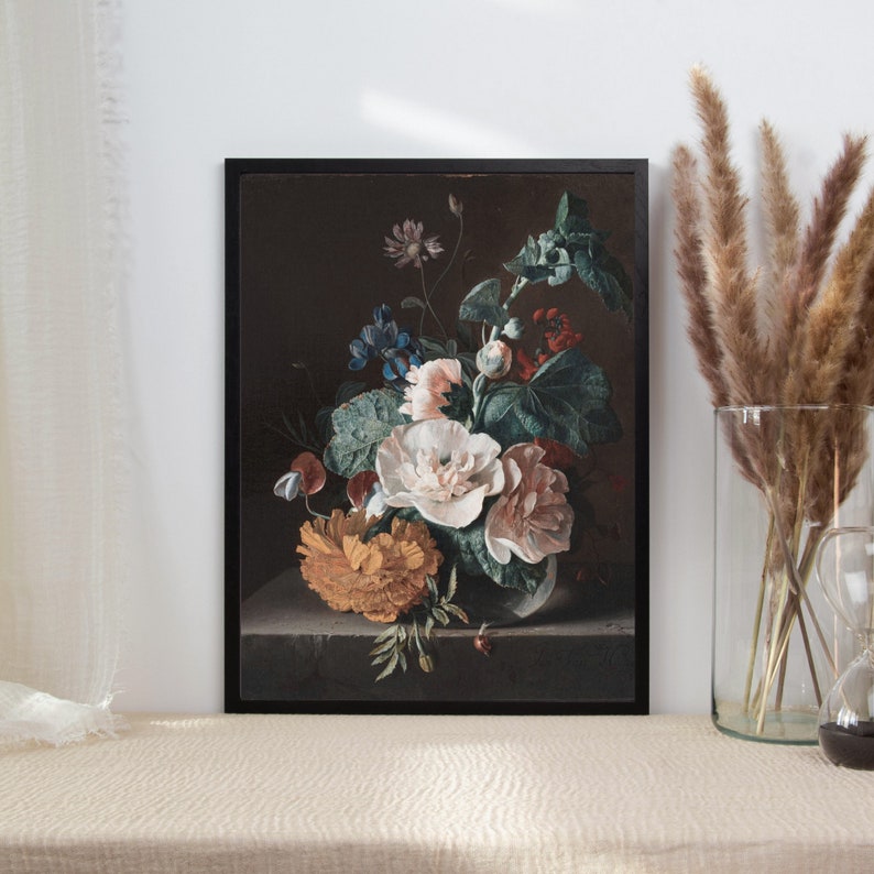 Vintage Floral Print, Still Life Painting, Moody Floral Art, Antique Flower Painting, Botanical Print, Flower Wall Art, Printable Art image 2