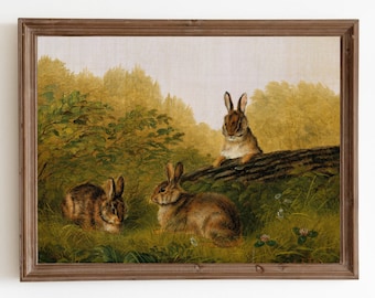 Vintage Rabbit Art Print: Antique Bunny Painting, Nursery Wall Decor (Digital Download)
