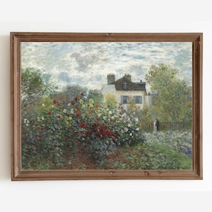 French Country Garden Painting, Vintage Landscape Print, Flower Painting, Printable Art, Digital Download