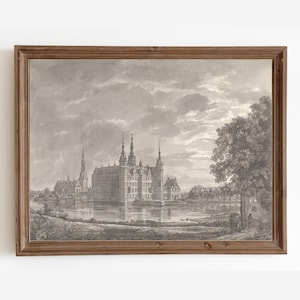 Frederiksborg Castle Art Print: Vintage Architecture Sketch (Digital Download)