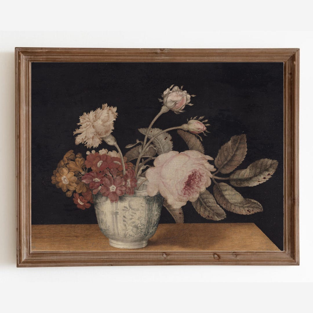 Vintage Floral Painting, Antique Flower Print, Moody Floral Artwork ...