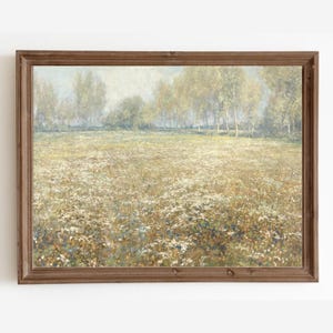 Spring Meadow Painting, Vintage Landscape Print, Meadow in Bloom, Country Field Decor, Printable Art, Downloadable Art