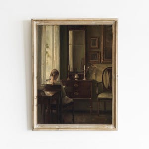 Victorian Woman Reading Art Print: Moody Dark Academia Decor (Digital Download
