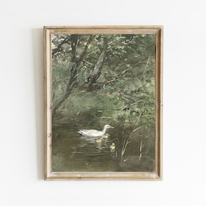 Pintura de pato, impressão de paisagem de primavera, arte de patinhos, decoração de fazenda rural, arte para impressão, impressões para download
