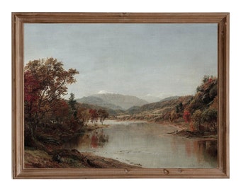 Vintage Autumn Landscape Painting: Rustic Farmhouse Wall Art (Digital Download)