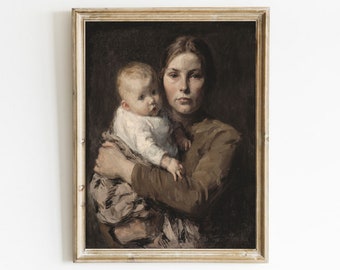 子供の絵画(プリント)　ヴィンテージ ヴィンテージ風の母子絵画 – 印刷可能な神聖なアート（デジタル